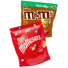 M&M’s maxi
zak à 340/400 gram
of Maltesers
zak à 273 gram